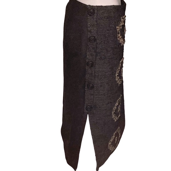 NWT Maiyet Black Beaded Silk and Wool Asymmetrical Hem Skirt - Sz FR 36 or US 4 - Picture 5 of 9
